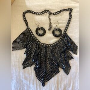 Black Mesh Statement‎ Goth Necklace and Dangle Earrings